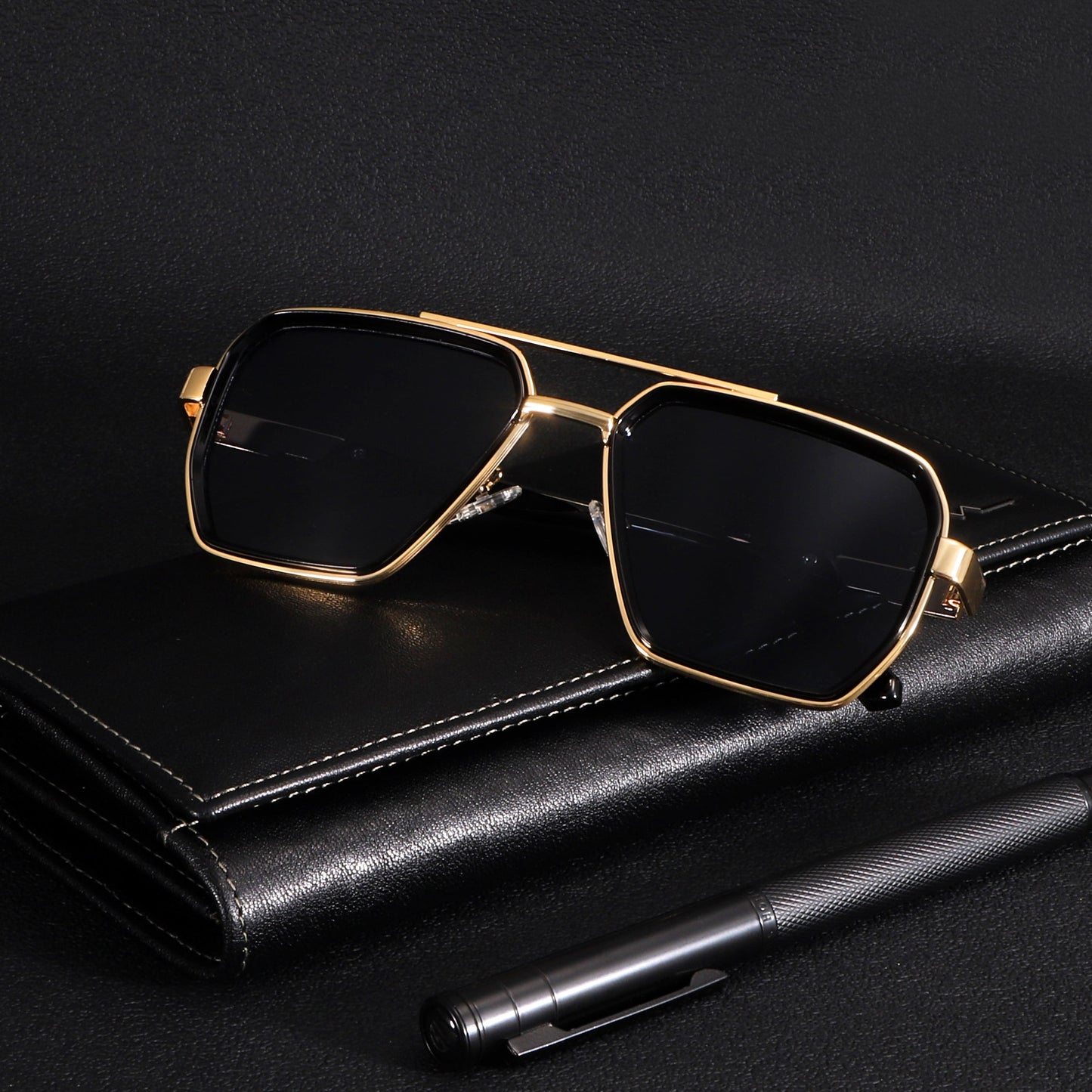 Black acetate aviator tinted sunglasses